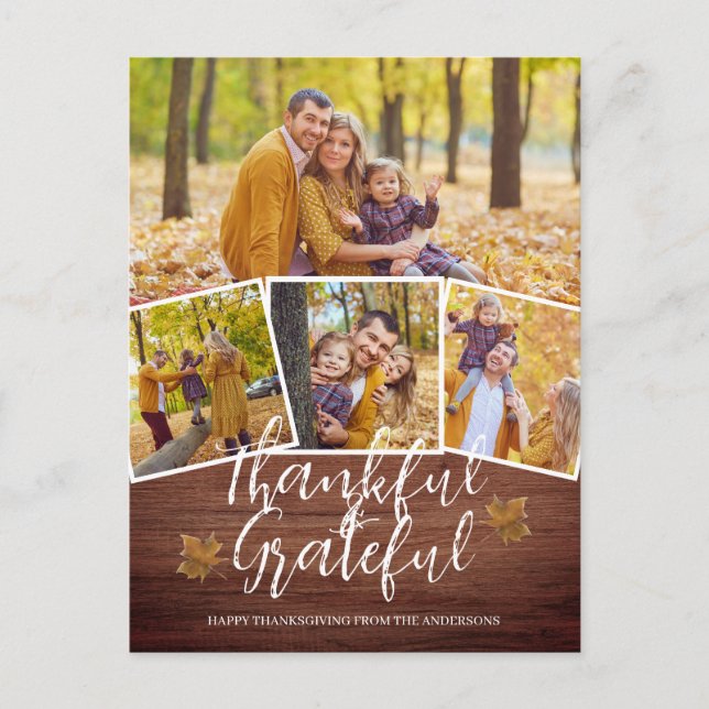 Thankful Grateful Happy thanksgiving family Photo Holiday Postcard (Front)