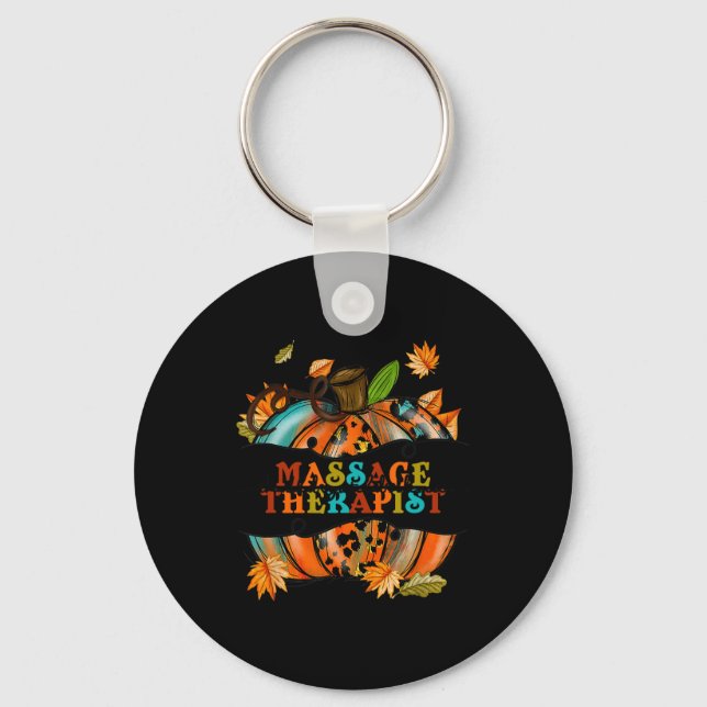 Thankful Grateful Massage Therapist Pumpkin Autumn Key Ring (Front)
