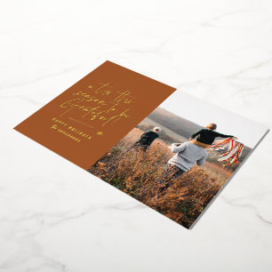 Thankful grateful modern minimal elegant script fo foil holiday card