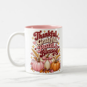 Thankful Grateful Pastel and Blessed Thanksgiving  Two-Tone Coffee Mug