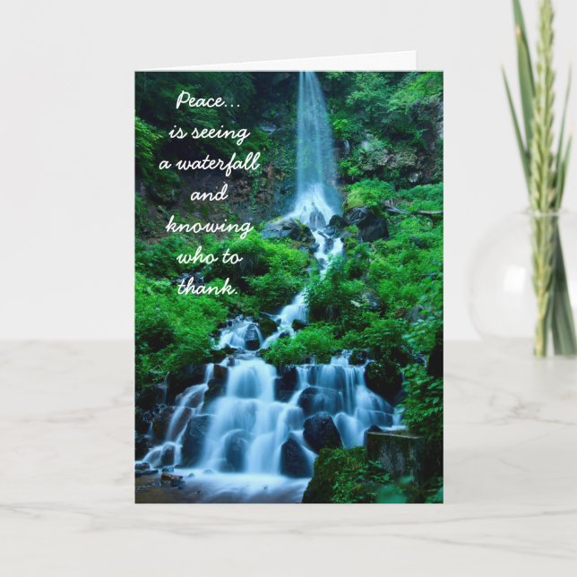 Thankful Grateful Peace Beautiful Waterfall Forest Thank You Card (Front)