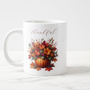 Thankful-Grateful-Pumpkin with Fall Leaves Large Coffee Mug