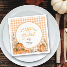 Thankful Grateful Pumpkins Gingham Thanksgiving