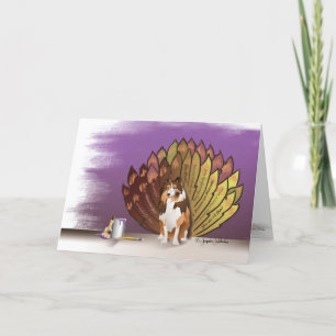 Thankful Grateful Sheltie Turkey Feathers Thank You Card