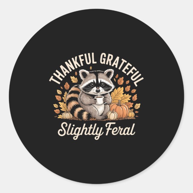 Thankful Grateful Slightly Feral Raccoon Cozy Autu Classic Round Sticker (Front)