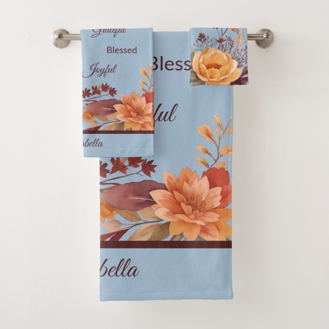 Thankful Grategul Blessed Floral Thanksgiving  Bath Towel Set (Insitu)