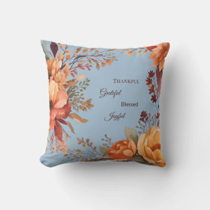 Thankful Grategul Blessed Floral Thanksgiving  Cushion