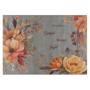 Thankful Grategul Blessed Floral Thanksgiving  Cutting Board