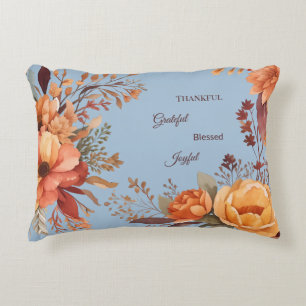 Thankful Grategul Blessed Floral Thanksgiving  Decorative Cushion