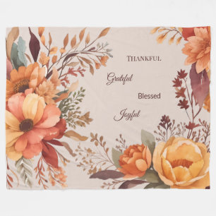 Thankful Grategul Blessed Floral Thanksgiving  Fleece Blanket