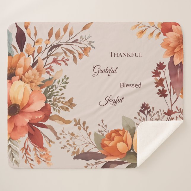 Thankful Grategul Blessed Floral Thanksgiving  Sherpa Blanket (Front (Horizontal))