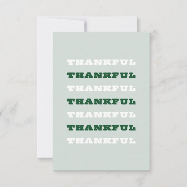 Thankful, Gratitude Quote, Green Thank You Card (Front)