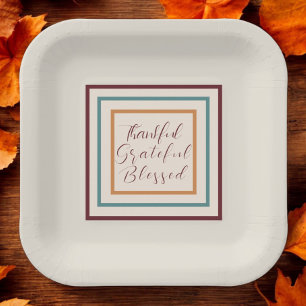 Thankful Greatful Blessed Thanksgiving Fall Paper Plate