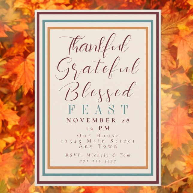Thankful Greatful Blessed Thanksgiving Feast Invitation (Creator Uploaded)