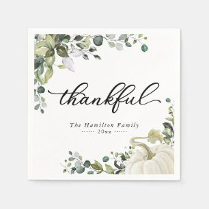 Thankful Greenery Pumpkin Thanksgiving Dinner Napkin