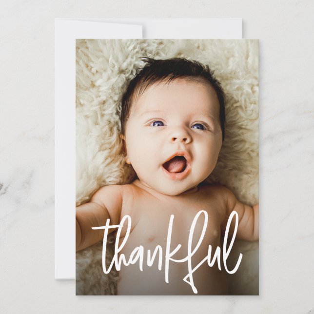 Thankful Handlettering Custom Baby Shower Photo Thank You Card (Front)