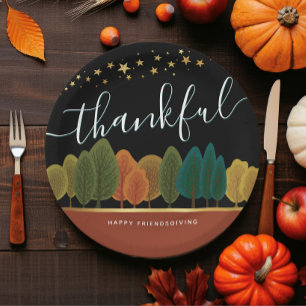 Thankful Happy Friendsgiving Paper Plate with Gold