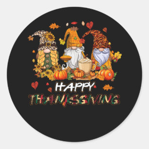 Thankful Happy Thanksgiving Gnome Gnomies Pumpkin Classic Round Sticker