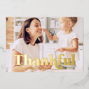 Thankful Happy Thanksgiving Modern Country Rustic Foil Holiday Card