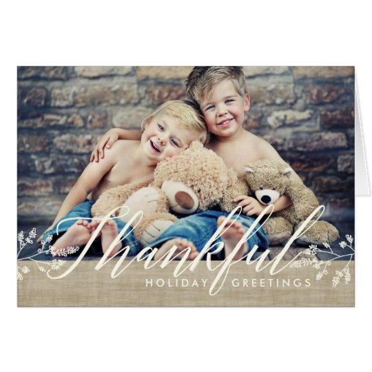 Thankful Happy Thanksgiving Photo Burlap Card