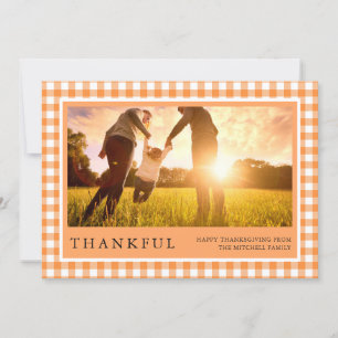 Thankful Happy Thanksgiving Three Photo Gingham Holiday Card