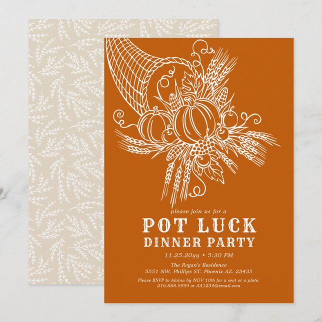 Thankful Harvest | Pot Luck Thanksgiving Party Invitation (Front/Back)