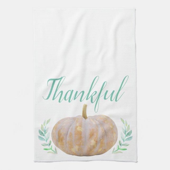 Thankful Harvest Pumpkin & Laurels Tea Towel (Vertical)