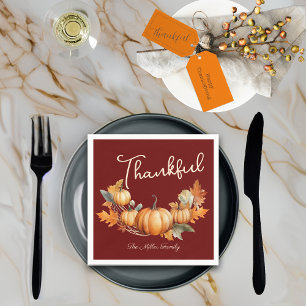 Thankful Harvest Thanksgiving Dinner Custom Red Napkin