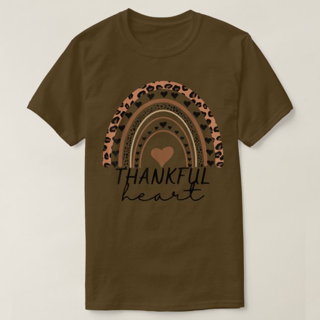 Thankful Heart Boho Leopard Rainbow Autumn Fall Th T-Shirt (Design Front)