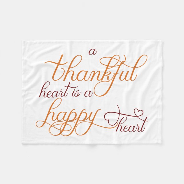 thankful heart is a happy heart thanksgiving fleece blanket (Front (Horizontal))