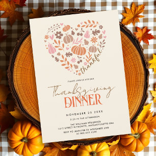 Thankful heart with pumpkins Thanksgiving dinner Invitation