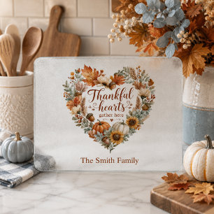 Thankful Hearts Gather Here Personalised Cutting Board