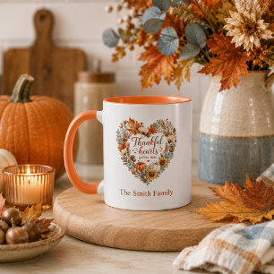 Thankful Hearts Gather Here Thanksgiving Mug