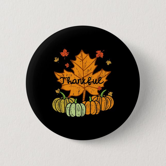 Thankful Leaf Pumpkin Cute Thanksgiving Fall Men W 6 Cm Round Badge (Front)
