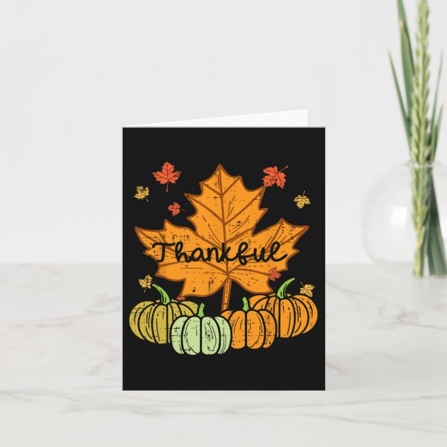 Thankful Leaf Pumpkin Cute Thanksgiving Fall Men W Card (Front)