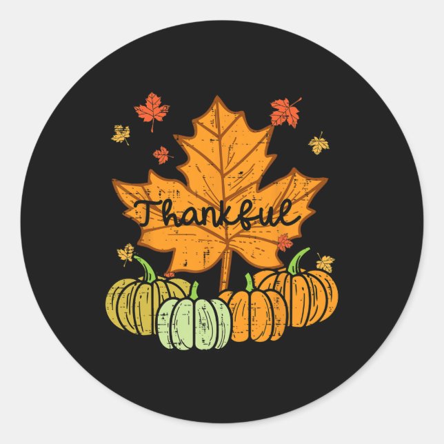 Thankful Leaf Pumpkin Cute Thanksgiving Fall Men W Classic Round Sticker (Front)