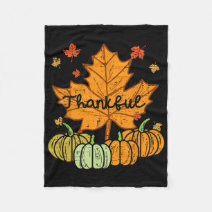 Thankful Leaf Pumpkin Cute Thanksgiving Fall Men W Fleece Blanket