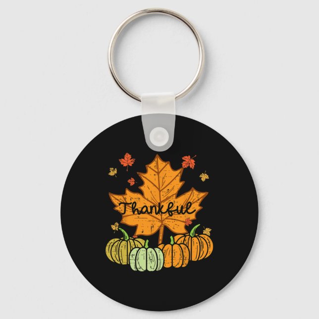Thankful Leaf Pumpkin Cute Thanksgiving Fall Men W Key Ring (Front)