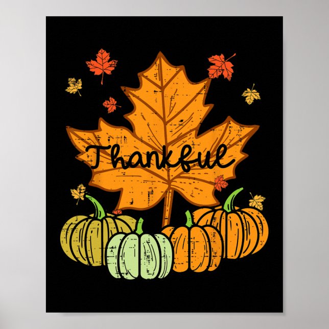 Thankful Leaf Pumpkin Cute Thanksgiving Fall Men W Poster (Front)