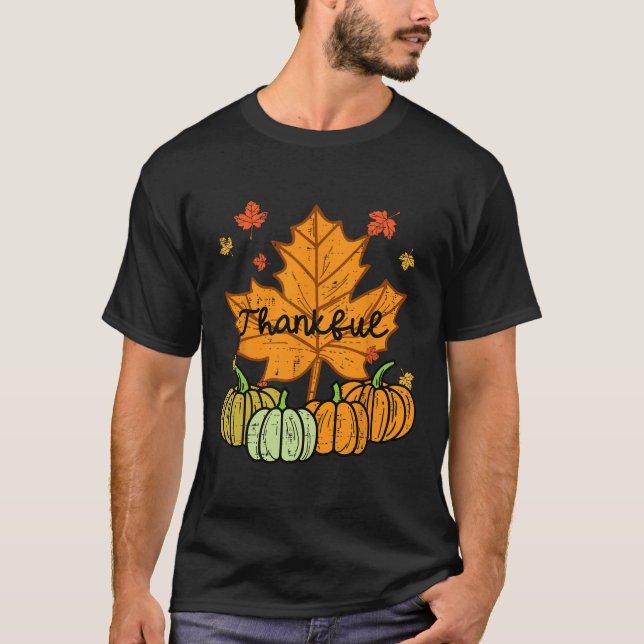 Thankful Leaf Pumpkin Cute Thanksgiving Fall Men W T-Shirt (Front)