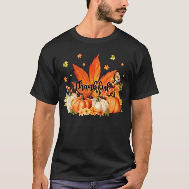Thankful Leaf Pumpkin Cute Thanksgiving Fall Men W T-Shirt (Front)