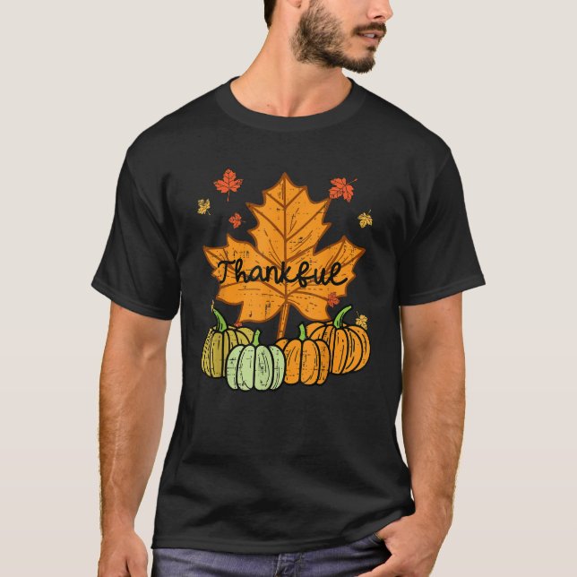 Thankful Leaf Pumpkin Cute Thanksgiving Fall Men W T-Shirt (Front)
