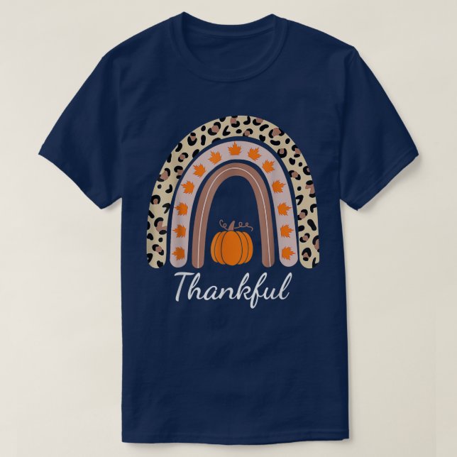 Thankful Leopard Rainbow Boho Thanksgiving For Men T-Shirt (Design Front)
