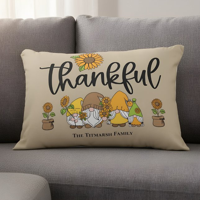 Thankful little sunflower gnome family decorative cushion (thankful little gnomes pillow)
