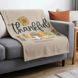 Thankful little sunflower gnome family fleece blanket