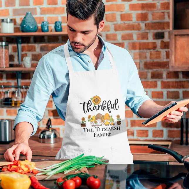 Thankful little sunflower gnome family long apron (thankful family thanksgiving apron)