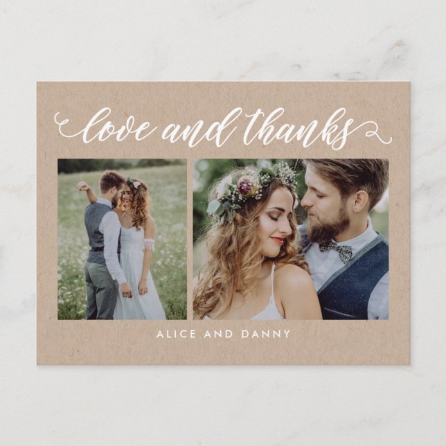 Thankful Love Thank You Postcard Kraft (Front)