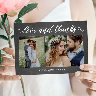 Thankful Love Wedding Photo Thank You Card Chalk