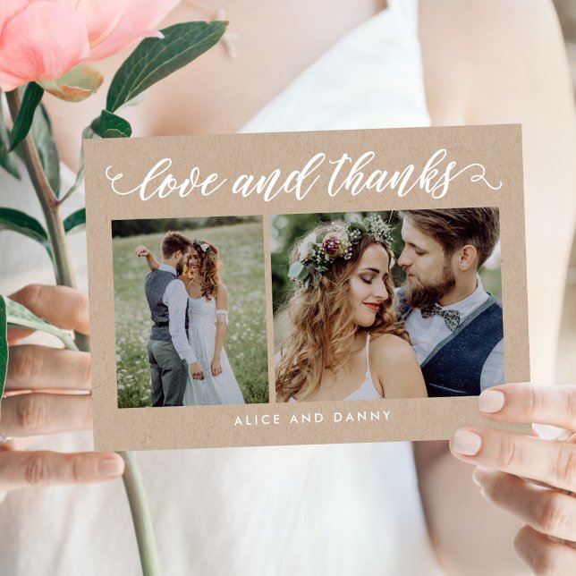 Thankful Love Wedding Photo Thank You Card Kraft (Creator Uploaded)