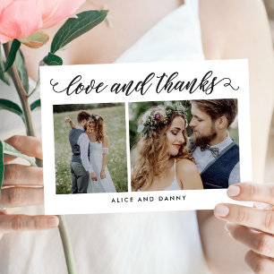 Thankful Love Wedding Photo Thank You Card White